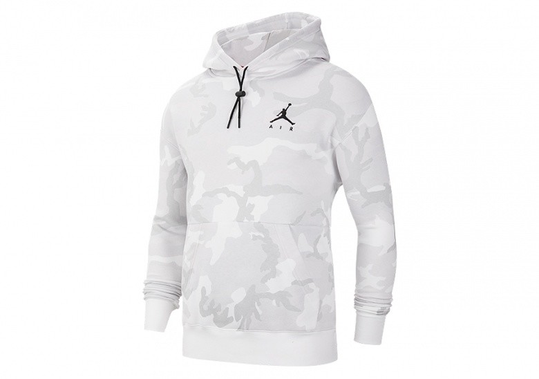 NIKE AIR JORDAN JUMPMAN AIR CAMO FLEECE PULLOVER HOODIE WHITE