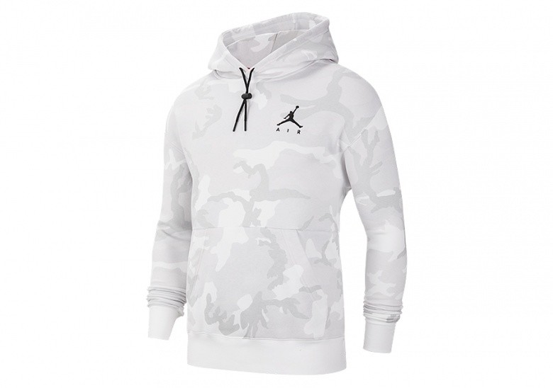 NIKE AIR JORDAN JUMPMAN AIR CAMO FLEECE PULLOVER HOODIE WHITE