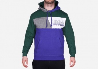 MITCHELL & NESS COLOR BLOCKED FLEECE HOODIE MILWAUKEE BUCKS